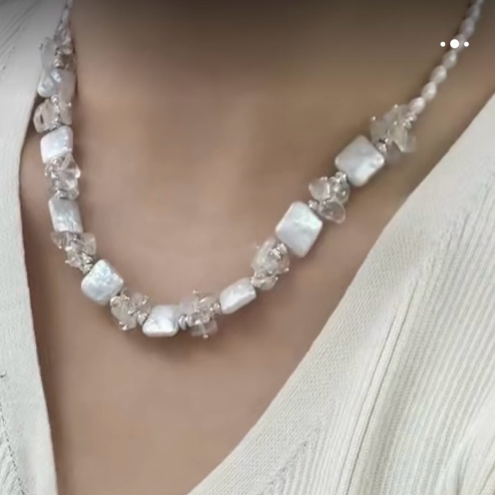 Genuine Baroque Pearl and Clear Quartz Crystal Necklace